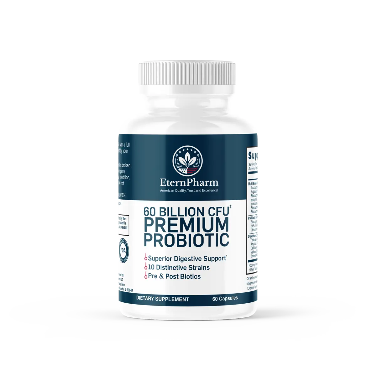 EternPharm 60 Billion CFU Premium Probiotic bottle, front view